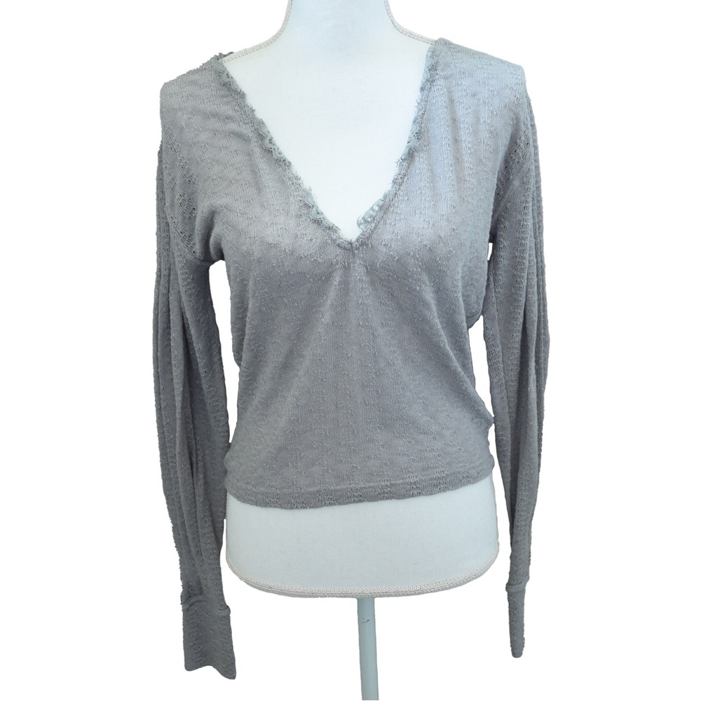 FREE PEOPLE Dream Girl Knit Long Sleeve Top in Storm Grey Gray, Women's Sz S
